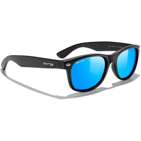 MERRYS Polarized Unisex Shades Sunglasses for Men and Women Vintage Polarized Sun Glasses Mirror LensMatte Black FrameBlue Mirror Lens
