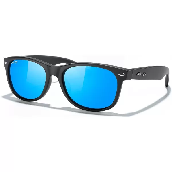 MERRYS Polarized Unisex Shades Sunglasses for Men and Women Vintage Polarized Sun Glasses Mirror LensMatte Black FrameBlue Mirror Lens