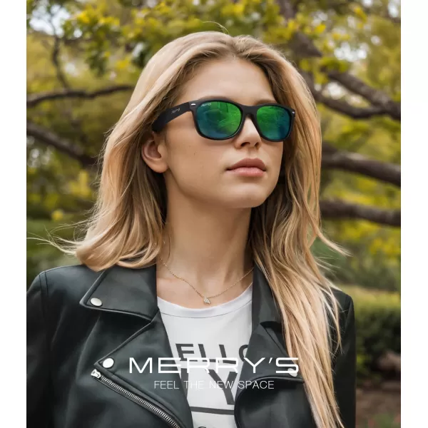 MERRYS Polarized Unisex Shades Sunglasses for Men and Women Vintage Polarized Sun Glasses Mirror LensMatte Black FrameGreen Mirror Lens