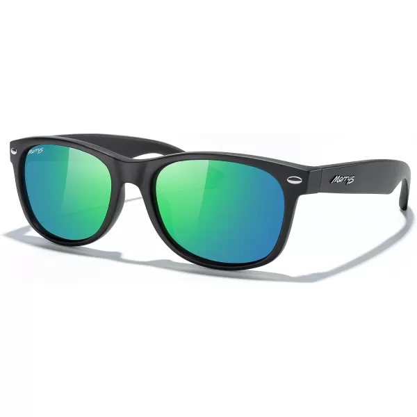 MERRYS Polarized Unisex Shades Sunglasses for Men and Women Vintage Polarized Sun Glasses Mirror LensMatte Black FrameGreen Mirror Lens