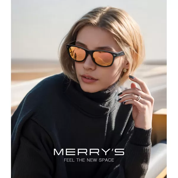 MERRYS Polarized Unisex Shades Sunglasses for Men and Women Vintage Polarized Sun Glasses Mirror LensMatte Black FramePink Mirror Lens