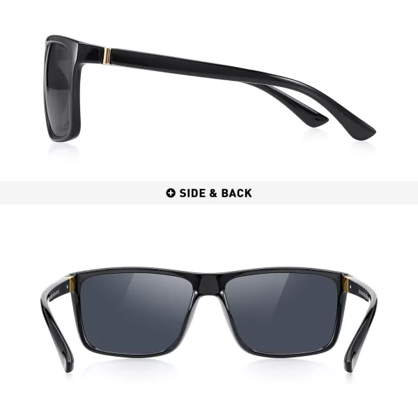 MERRYS Rectangular Polarized Sports Sunglasses for Men Women Cycling Driving Fishing UV400 Protection S8225Black FrameGold MetalBlack Lens