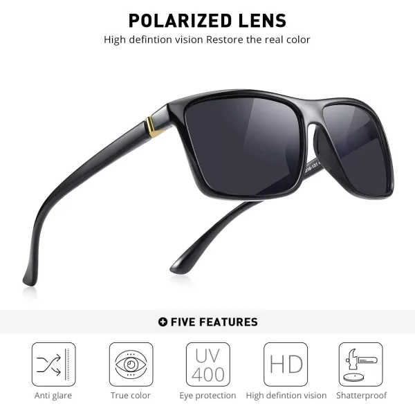MERRYS Rectangular Polarized Sports Sunglasses for Men Women Cycling Driving Fishing UV400 Protection S8225Black FrameGold MetalBlack Lens