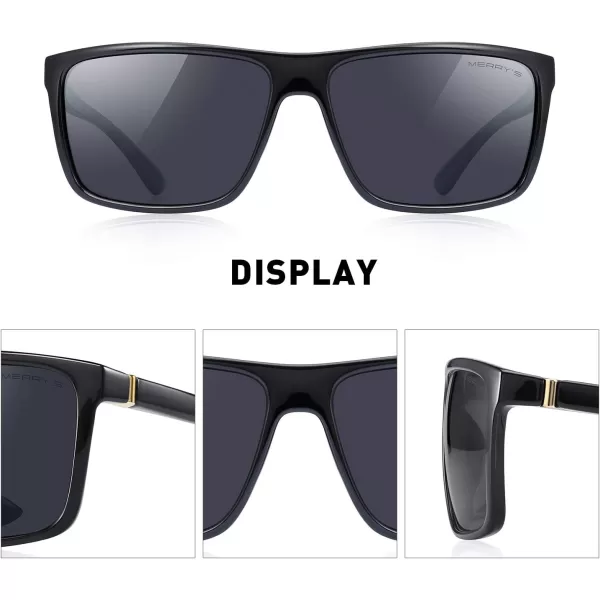 MERRYS Rectangular Polarized Sports Sunglasses for Men Women Cycling Driving Fishing UV400 Protection S8225Black FrameGold MetalBlack Lens