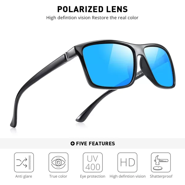 MERRYS Rectangular Polarized Sports Sunglasses for Men Women Cycling Driving Fishing UV400 Protection S8225Black FrameGray MetalBlue Mirror Lens