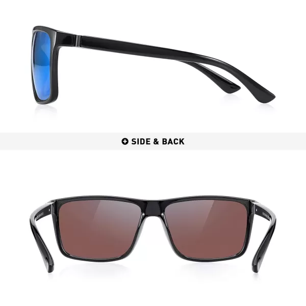 MERRYS Rectangular Polarized Sports Sunglasses for Men Women Cycling Driving Fishing UV400 Protection S8225Black FrameGray MetalBlue Mirror Lens
