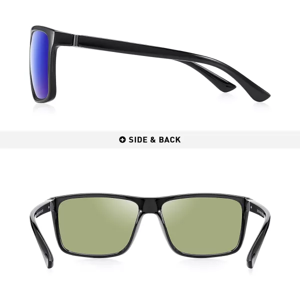 MERRYS Rectangular Polarized Sports Sunglasses for Men Women Cycling Driving Fishing UV400 Protection S8225Black FrameGray MetalDark Blue Mirror Lens