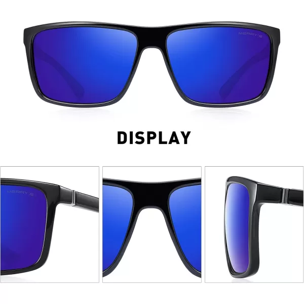 MERRYS Rectangular Polarized Sports Sunglasses for Men Women Cycling Driving Fishing UV400 Protection S8225Black FrameGray MetalDark Blue Mirror Lens
