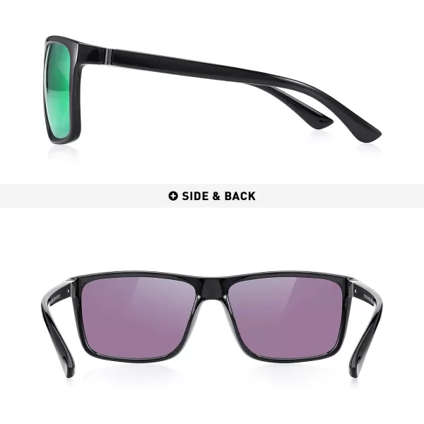MERRYS Rectangular Polarized Sports Sunglasses for Men Women Cycling Driving Fishing UV400 Protection S8225Black FrameGray MetalGreen Mirror Lens