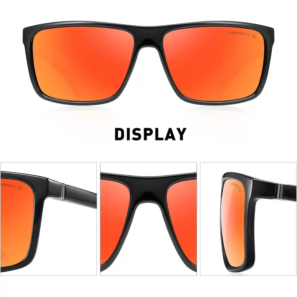 MERRYS Rectangular Polarized Sports Sunglasses for Men Women Cycling Driving Fishing UV400 Protection S8225Black FrameGray MetalRed Mirror Lens