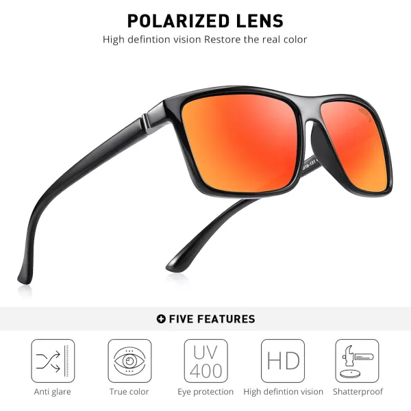 MERRYS Rectangular Polarized Sports Sunglasses for Men Women Cycling Driving Fishing UV400 Protection S8225Black FrameGray MetalRed Mirror Lens