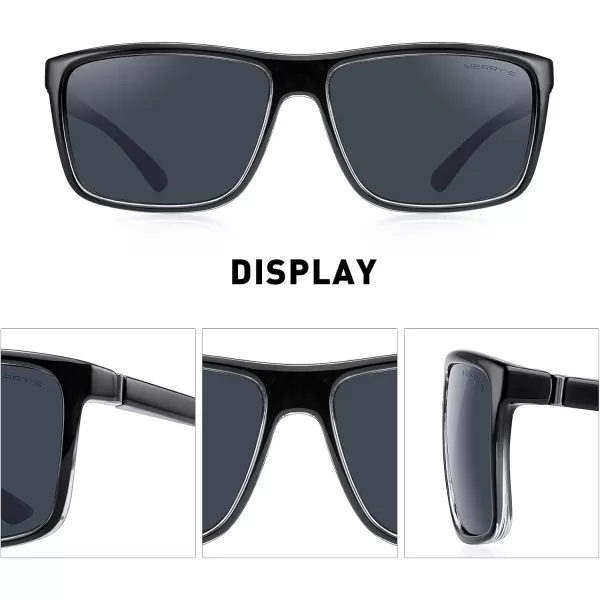 MERRYS Rectangular Polarized Sports Sunglasses for Men Women Cycling Driving Fishing UV400 Protection S8225Blacktra FrameGray MetalBlack Lens