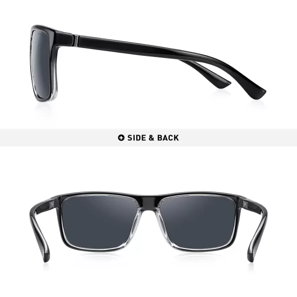 MERRYS Rectangular Polarized Sports Sunglasses for Men Women Cycling Driving Fishing UV400 Protection S8225Blacktra FrameGray MetalBlack Lens