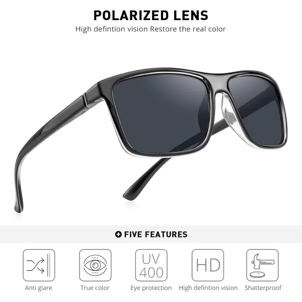 MERRYS Rectangular Polarized Sports Sunglasses for Men Women Cycling Driving Fishing UV400 Protection S8225Blacktra FrameGray MetalBlack Lens