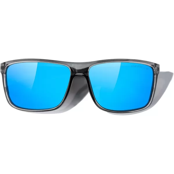 MERRYS Rectangular Polarized Sports Sunglasses for Men Women Cycling Driving Fishing UV400 Protection S8225Bright Tra Gray FrameGray MetalBlue Mirror Lens
