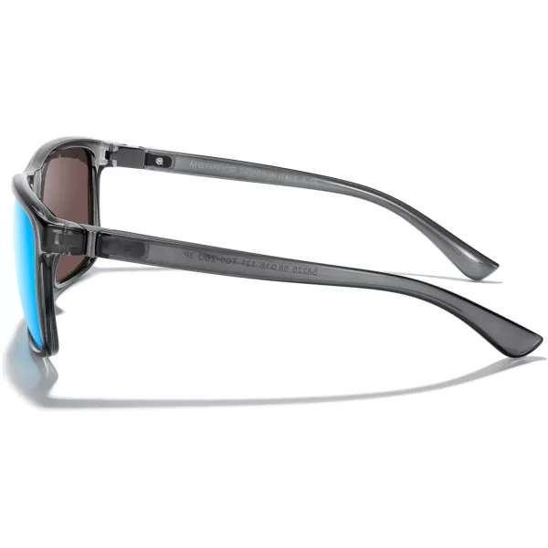 MERRYS Rectangular Polarized Sports Sunglasses for Men Women Cycling Driving Fishing UV400 Protection S8225Bright Tra Gray FrameGray MetalBlue Mirror Lens