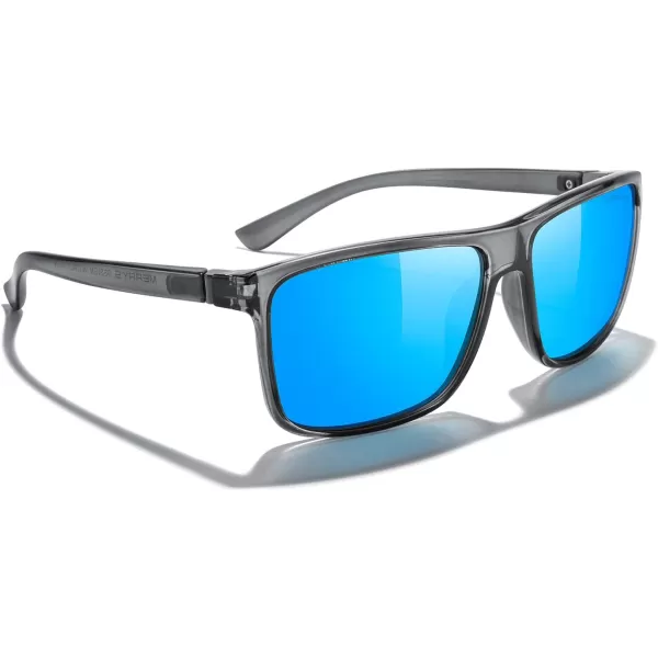 MERRYS Rectangular Polarized Sports Sunglasses for Men Women Cycling Driving Fishing UV400 Protection S8225Bright Tra Gray FrameGray MetalBlue Mirror Lens
