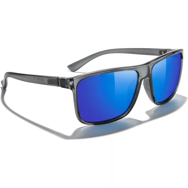 MERRYS Rectangular Polarized Sports Sunglasses for Men Women Cycling Driving Fishing UV400 Protection S8225Bright Tra Gray FrameGray MetalDark Blue Mirror Lens