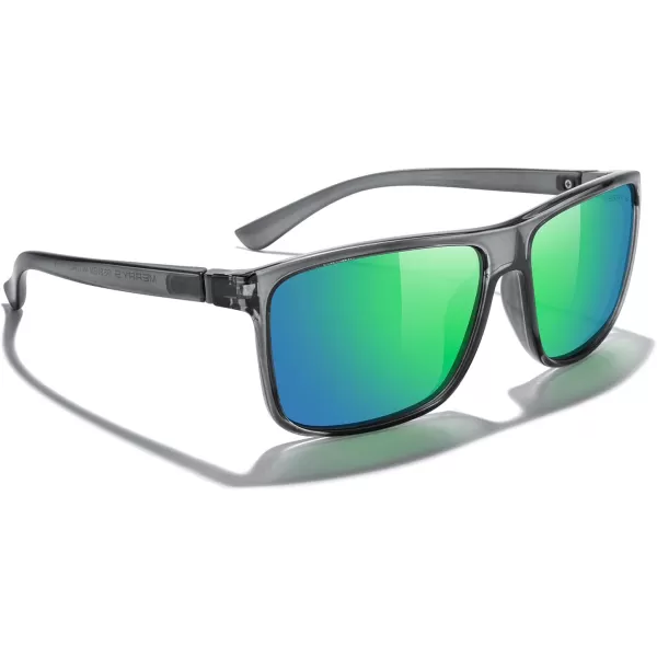 MERRYS Rectangular Polarized Sports Sunglasses for Men Women Cycling Driving Fishing UV400 Protection S8225Bright Tra Gray FrameGray MetalGreen Mirror Lens