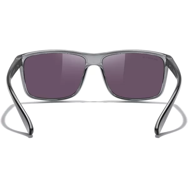 MERRYS Rectangular Polarized Sports Sunglasses for Men Women Cycling Driving Fishing UV400 Protection S8225Bright Tra Gray FrameGray MetalGreen Mirror Lens