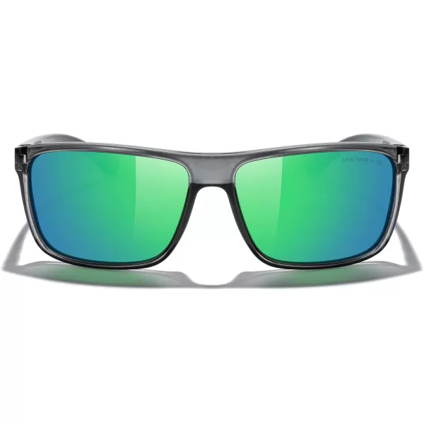 MERRYS Rectangular Polarized Sports Sunglasses for Men Women Cycling Driving Fishing UV400 Protection S8225Bright Tra Gray FrameGray MetalGreen Mirror Lens
