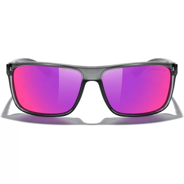 MERRYS Rectangular Polarized Sports Sunglasses for Men Women Cycling Driving Fishing UV400 Protection S8225Bright Tra Gray FrameGray MetalPurple Mirror Lens
