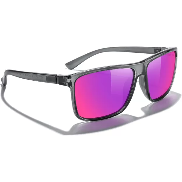MERRYS Rectangular Polarized Sports Sunglasses for Men Women Cycling Driving Fishing UV400 Protection S8225Bright Tra Gray FrameGray MetalPurple Mirror Lens