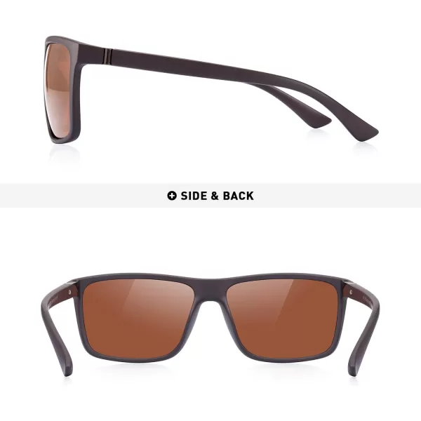 MERRYS Rectangular Polarized Sports Sunglasses for Men Women Cycling Driving Fishing UV400 Protection S8225Brown FrameBrown MetalBrown Lens