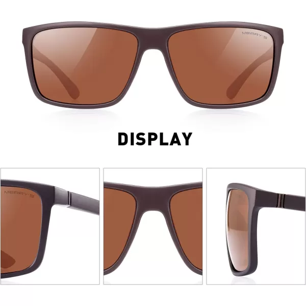 MERRYS Rectangular Polarized Sports Sunglasses for Men Women Cycling Driving Fishing UV400 Protection S8225Brown FrameBrown MetalBrown Lens