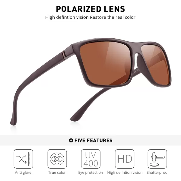 MERRYS Rectangular Polarized Sports Sunglasses for Men Women Cycling Driving Fishing UV400 Protection S8225Brown FrameBrown MetalBrown Lens