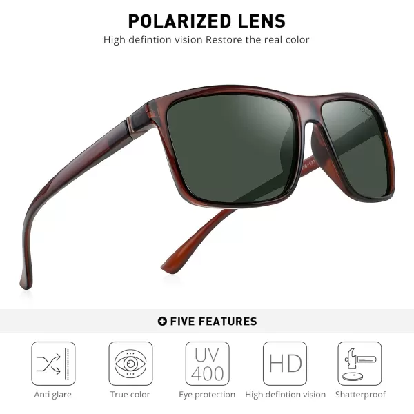 MERRYS Rectangular Polarized Sports Sunglasses for Men Women Cycling Driving Fishing UV400 Protection S8225Brown FrameBrown MetalG15 Lens