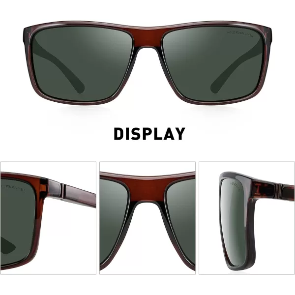 MERRYS Rectangular Polarized Sports Sunglasses for Men Women Cycling Driving Fishing UV400 Protection S8225Brown FrameBrown MetalG15 Lens