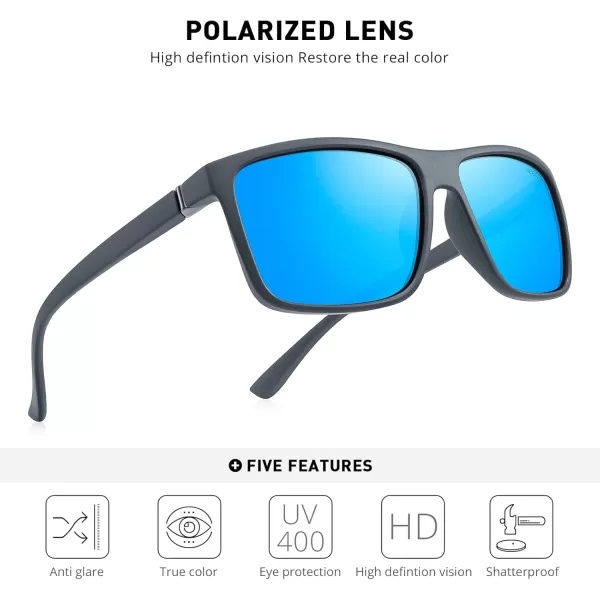 MERRYS Rectangular Polarized Sports Sunglasses for Men Women Cycling Driving Fishing UV400 Protection S8225Gray FrameGray MetalBlue Mirror Lens
