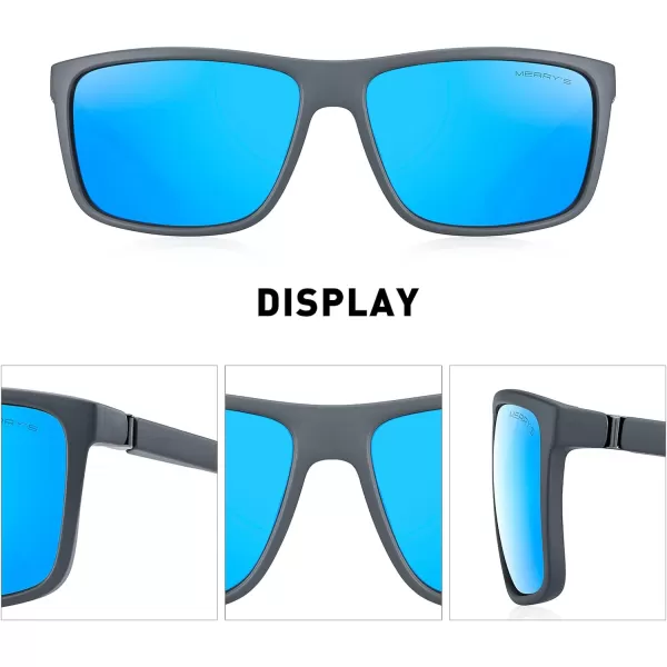MERRYS Rectangular Polarized Sports Sunglasses for Men Women Cycling Driving Fishing UV400 Protection S8225Gray FrameGray MetalBlue Mirror Lens