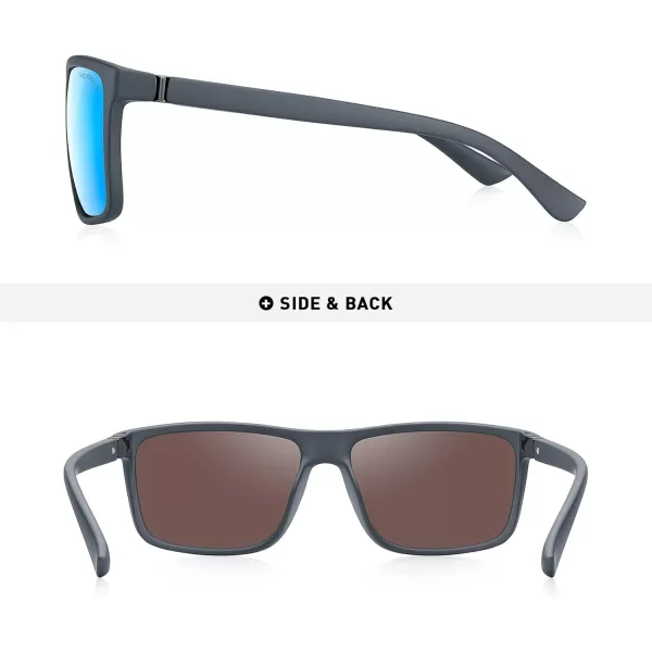 MERRYS Rectangular Polarized Sports Sunglasses for Men Women Cycling Driving Fishing UV400 Protection S8225Gray FrameGray MetalBlue Mirror Lens