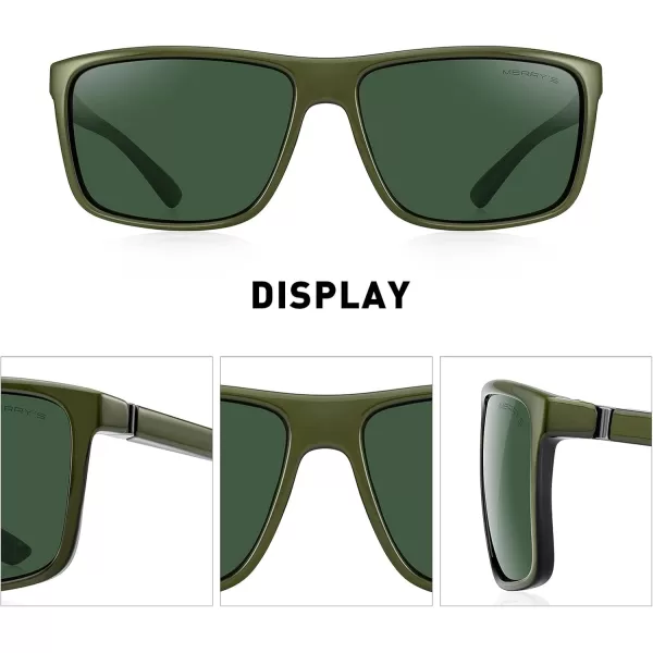 MERRYS Rectangular Polarized Sports Sunglasses for Men Women Cycling Driving Fishing UV400 Protection S8225Green FrameGray MetalG15 Lens