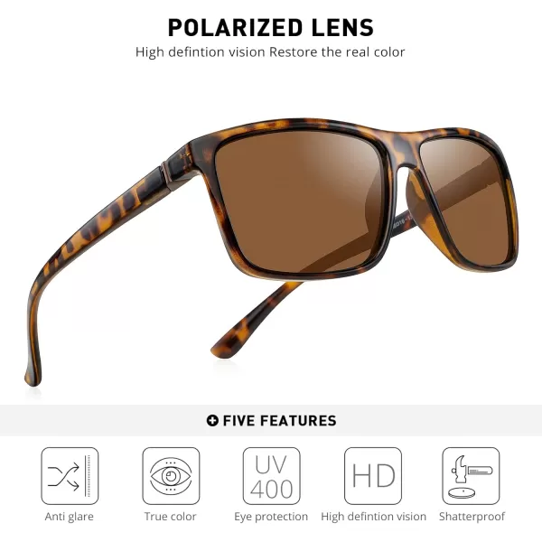 MERRYS Rectangular Polarized Sports Sunglasses for Men Women Cycling Driving Fishing UV400 Protection S8225Leopard FrameBrown MetalBrown Lens