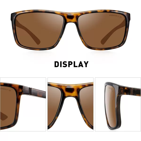 MERRYS Rectangular Polarized Sports Sunglasses for Men Women Cycling Driving Fishing UV400 Protection S8225Leopard FrameBrown MetalBrown Lens