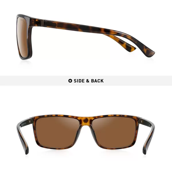 MERRYS Rectangular Polarized Sports Sunglasses for Men Women Cycling Driving Fishing UV400 Protection S8225Leopard FrameBrown MetalBrown Lens