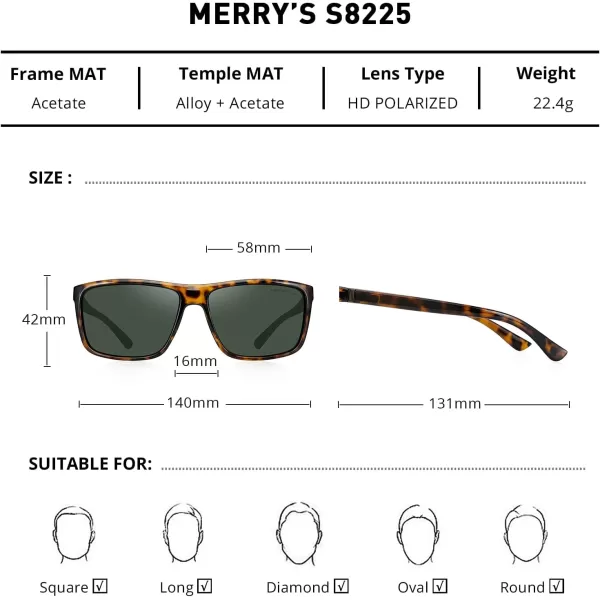 MERRYS Rectangular Polarized Sports Sunglasses for Men Women Cycling Driving Fishing UV400 Protection S8225Leopard FrameBrown MetalG15 Lens
