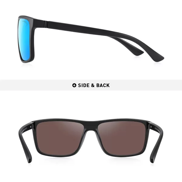 MERRYS Rectangular Polarized Sports Sunglasses for Men Women Cycling Driving Fishing UV400 Protection S8225Matte Black FrameBlack MetalBlue Mirror Lens