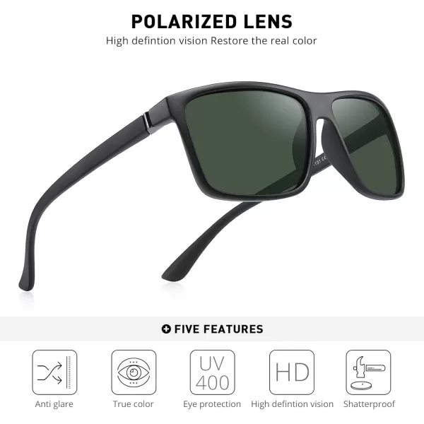 MERRYS Rectangular Polarized Sports Sunglasses for Men Women Cycling Driving Fishing UV400 Protection S8225Matte Black FrameBlack MetalG15 Lens