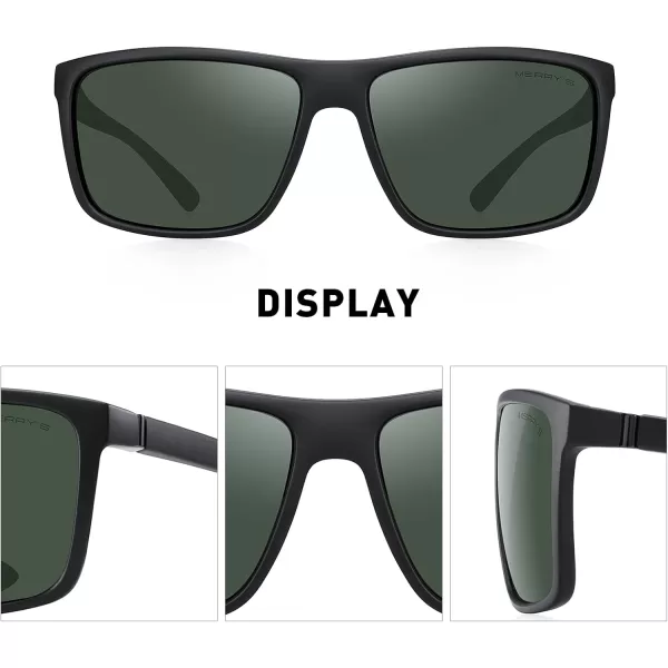 MERRYS Rectangular Polarized Sports Sunglasses for Men Women Cycling Driving Fishing UV400 Protection S8225Matte Black FrameBlack MetalG15 Lens