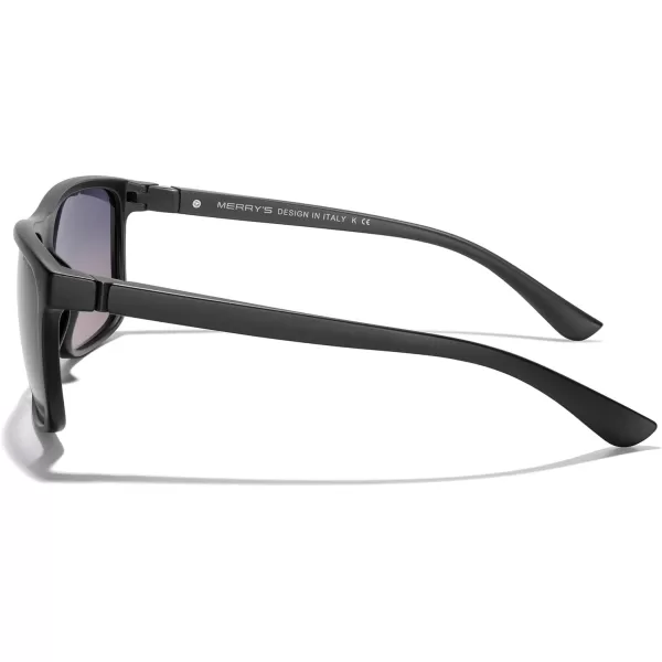 MERRYS Rectangular Polarized Sports Sunglasses for Men Women Cycling Driving Fishing UV400 Protection S8225Matte Black FrameBlack MetalGray Gradient Lens