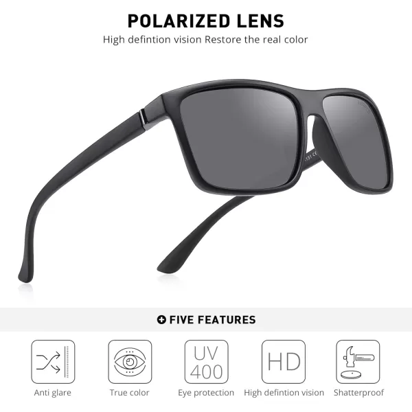 MERRYS Rectangular Polarized Sports Sunglasses for Men Women Cycling Driving Fishing UV400 Protection S8225Matte Black FrameBlack MetalGray Mirror Lens
