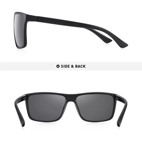MERRYS Rectangular Polarized Sports Sunglasses for Men Women Cycling Driving Fishing UV400 Protection S8225Matte Black FrameBlack MetalGray Mirror Lens