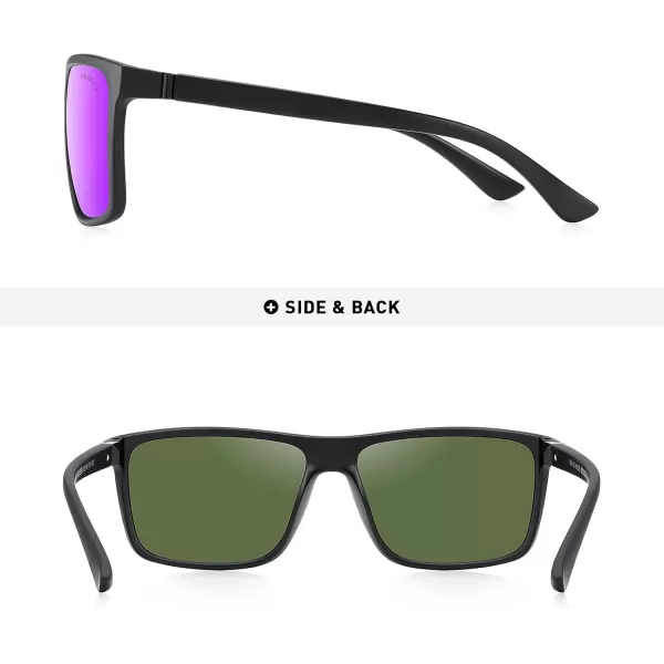 MERRYS Rectangular Polarized Sports Sunglasses for Men Women Cycling Driving Fishing UV400 Protection S8225Matte Black FrameBlack MetalPurple Mirror Lens
