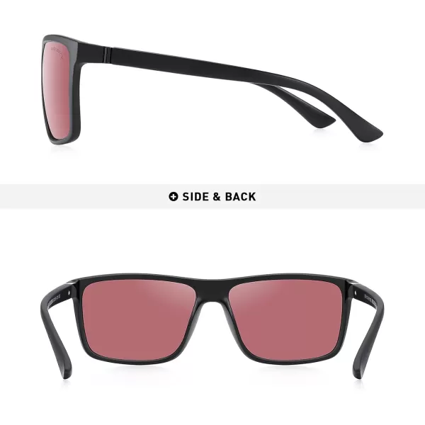 MERRYS Rectangular Polarized Sports Sunglasses for Men Women Cycling Driving Fishing UV400 Protection S8225Matte Black FrameBlack MetalRed Lens
