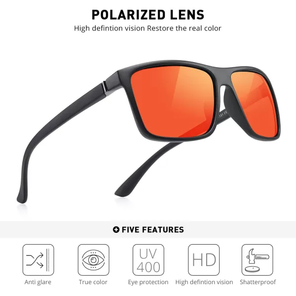 MERRYS Rectangular Polarized Sports Sunglasses for Men Women Cycling Driving Fishing UV400 Protection S8225Matte Black FrameBlack MetalRed Mirror Lens