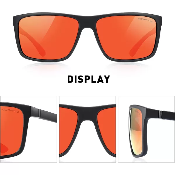 MERRYS Rectangular Polarized Sports Sunglasses for Men Women Cycling Driving Fishing UV400 Protection S8225Matte Black FrameBlack MetalRed Mirror Lens